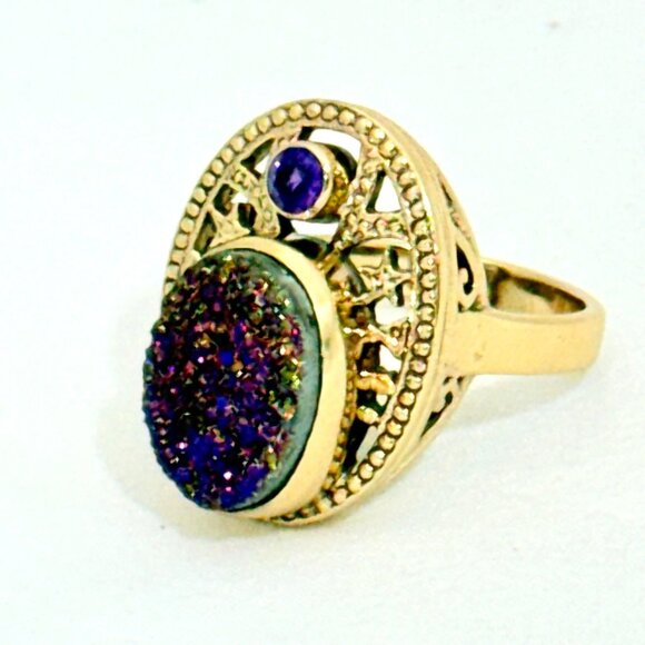 Nicky Butler Bronze Druzy and Amethyst Ring - Size 11 - Picture 3 of 11